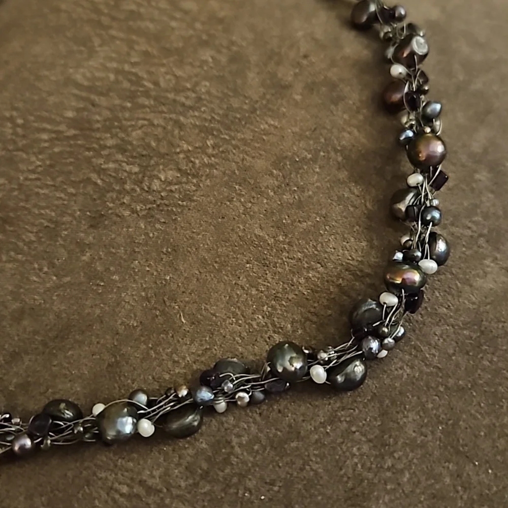 HANDMADE Purple Freshwater Pearl Wire Wrapped Cluster Necklace - Picture 4 of 7